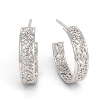 Kolczyki koła większe, obręcze z ażurowym ornamentem - liście, srebro 925 EX 22 Kolczyki koła większe, obręcze z ażurowym ornamentem - liście, srebro 925 EX 22