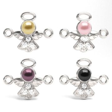 Łącznik Aniołek z perłą 4 mm i kamieniami Preciosa, srebro 925 S-CHARM 590 Łącznik Aniołek z perłą 4 mm i kamieniami Preciosa, srebro 925 S-CHARM 590
