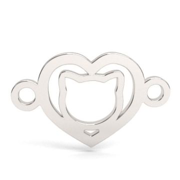 Łącznik małe serce z kotem, srebro 925 BL 922 - 0,4 mm
