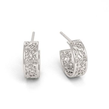 Kolczyki koła mniejsze, obręcze z ażurowym ornamentem - liście, srebro 925 EX 21 Kolczyki koła mniejsze, obręcze z ażurowym ornamentem - liście, srebro 925 EX 21