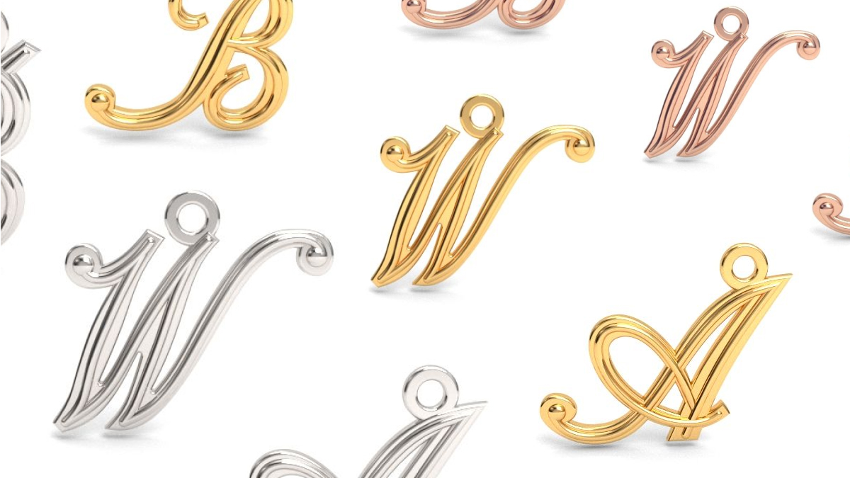 Literki zawieszki złocone, rodowane